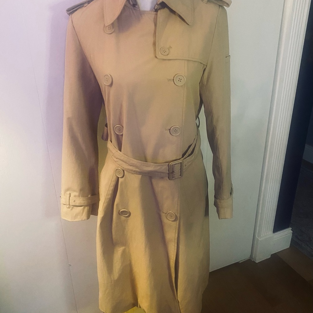 Norma Kamali Belted Trench Coat in Tan
